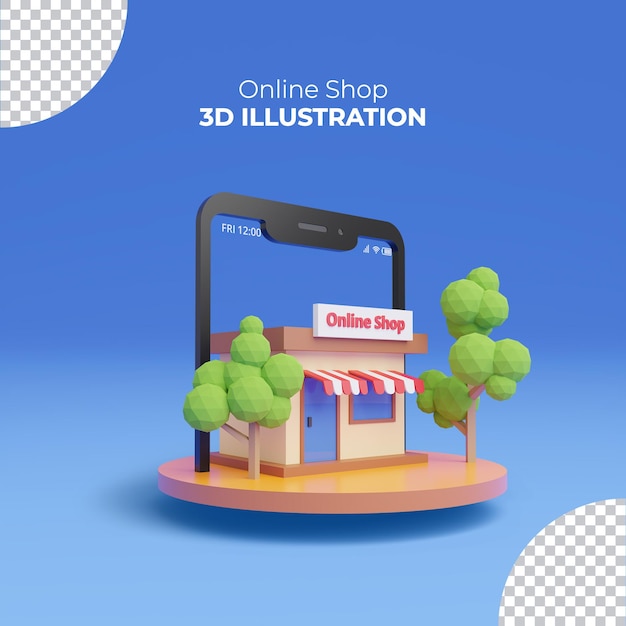 PSD tienda online de renderizado 3d con smartphone en podio de madera