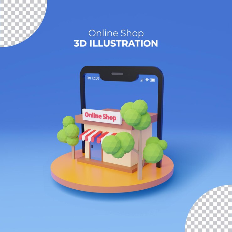 PSD tienda online de renderizado 3d con smartphone en podio de madera