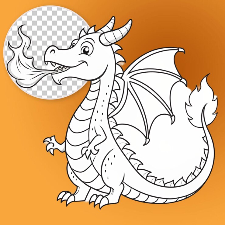 PSD tier-droodle-umriss für drachen, die feuer blasen