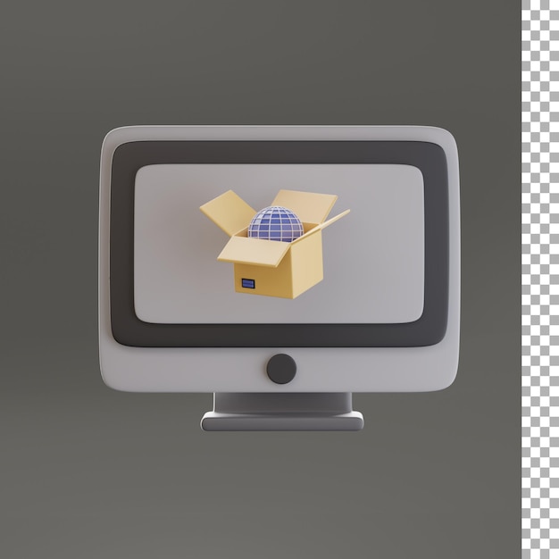Tierra en caja de paquete con icono 3d de computadora