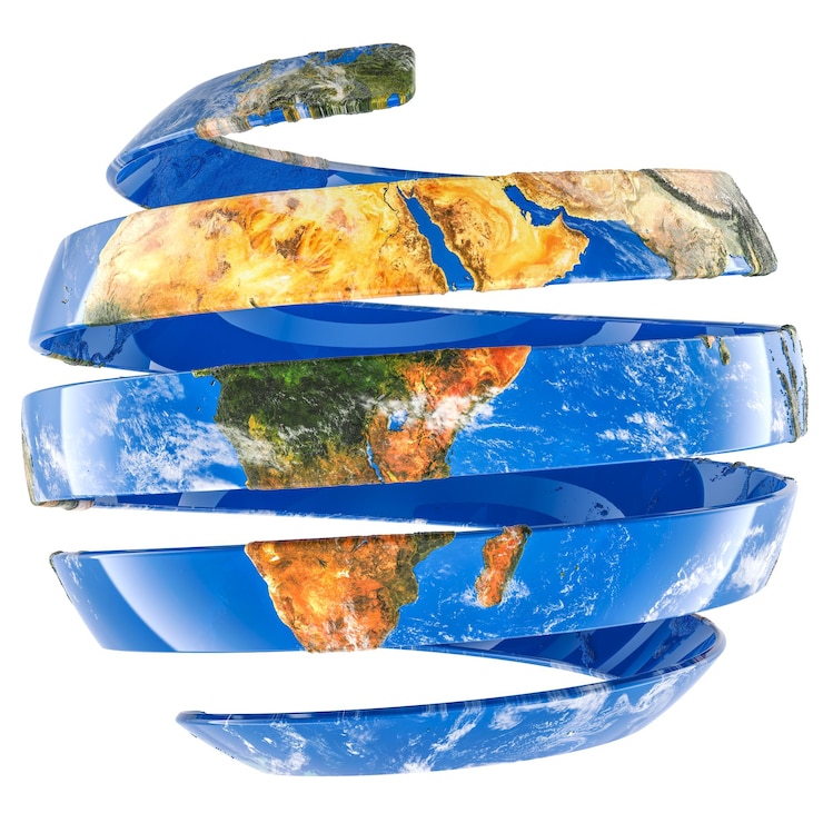 PSD la tierra como una representación en 3d en espiral aislada sobre un fondo transparente