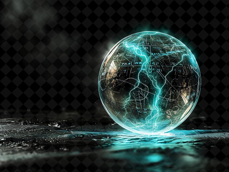 PSD la tierra en un globo de vidrio con un mapa del mundo en la parte inferior
