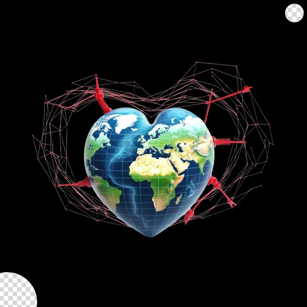 PSD la tierra con una línea de latidos cardíacos envuelta enfatizando la importancia de la salud cardiovascular en todo el mundo png