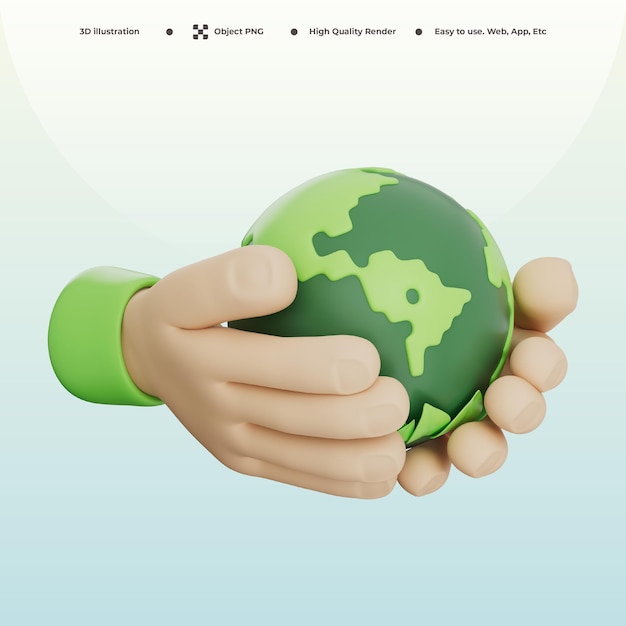 Tierra verde en la mano concepto ecológico ilustración en 3D
