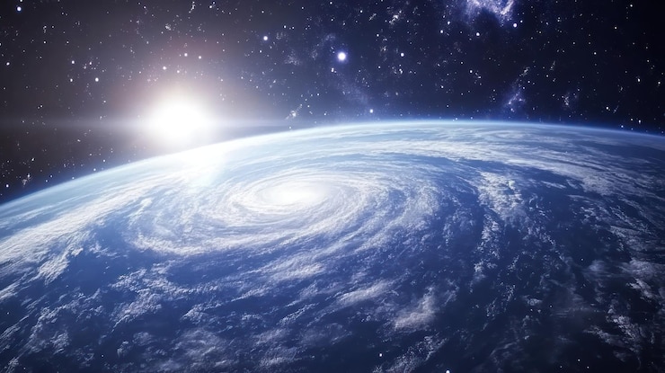 PSD la tierra vista desde el espacio con un huracán