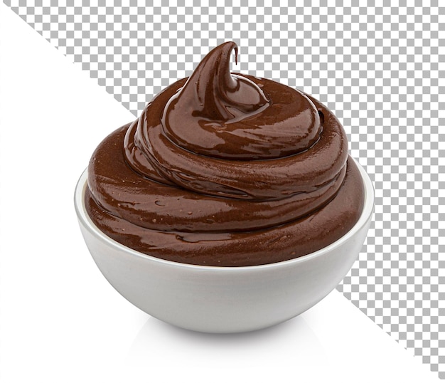 Tigela de creme de chocolate isolado no fundo branco