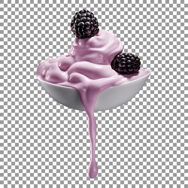 Tigela de iogurte com amora em fundo transparente