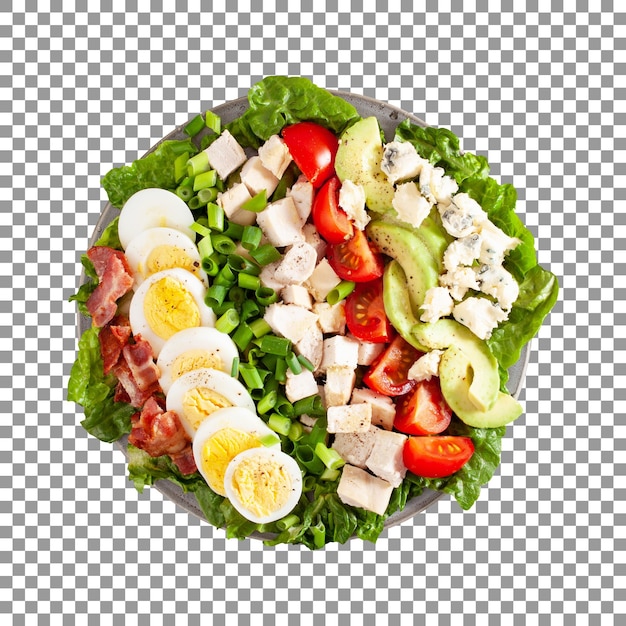 PSD tigela de salada com frango e ovos isolados em fundo transparente