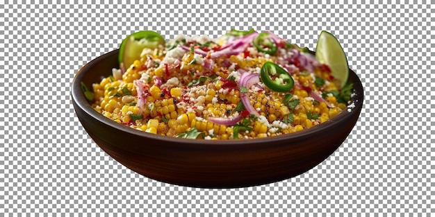 Tigela de salada de milho de rua mexicana isolada em fundo transparente