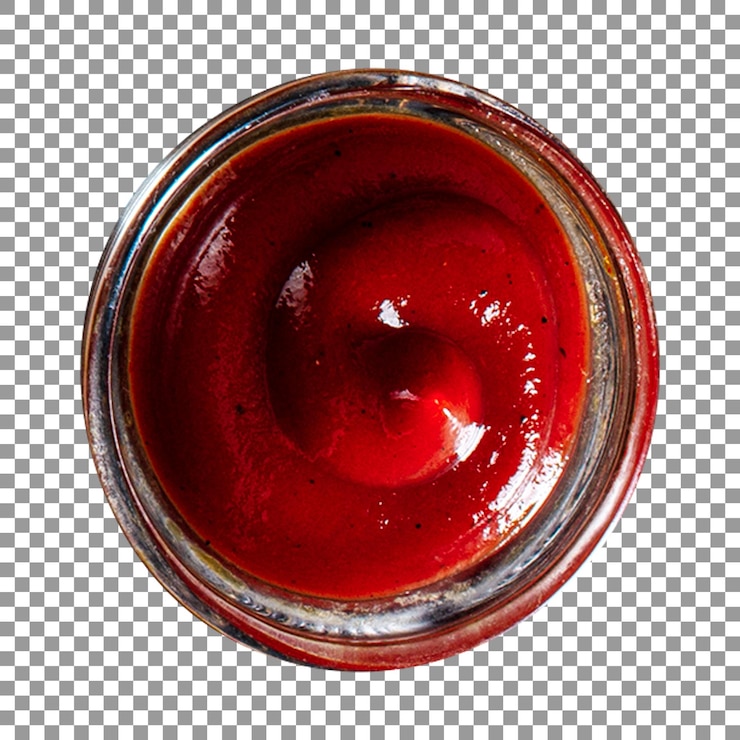 PSD tigela de vidro com molho vermelho com fundo transparente