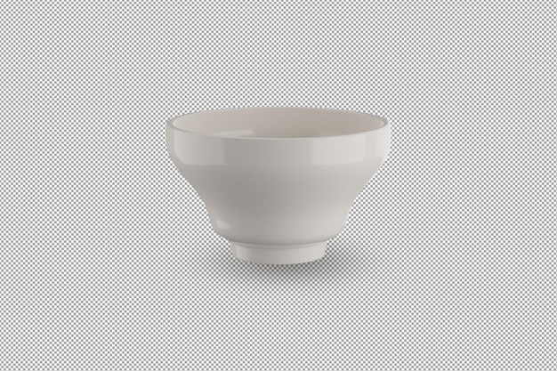 Tigela ou caneca de cerâmica branca na renderização 3D de fundo alfa