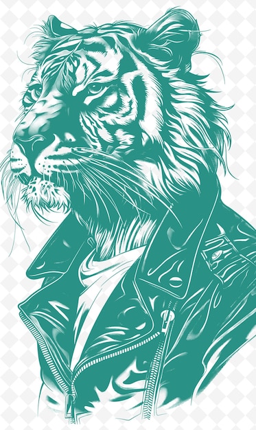 Tiger Du Bengale Portant Une Veste En Cuir Avec Des Animaux Express Confiants Sketch Art Vector Collections