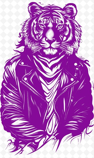 PSD tiger du bengale portant une veste en cuir avec des animaux express confiants sketch art vector collections