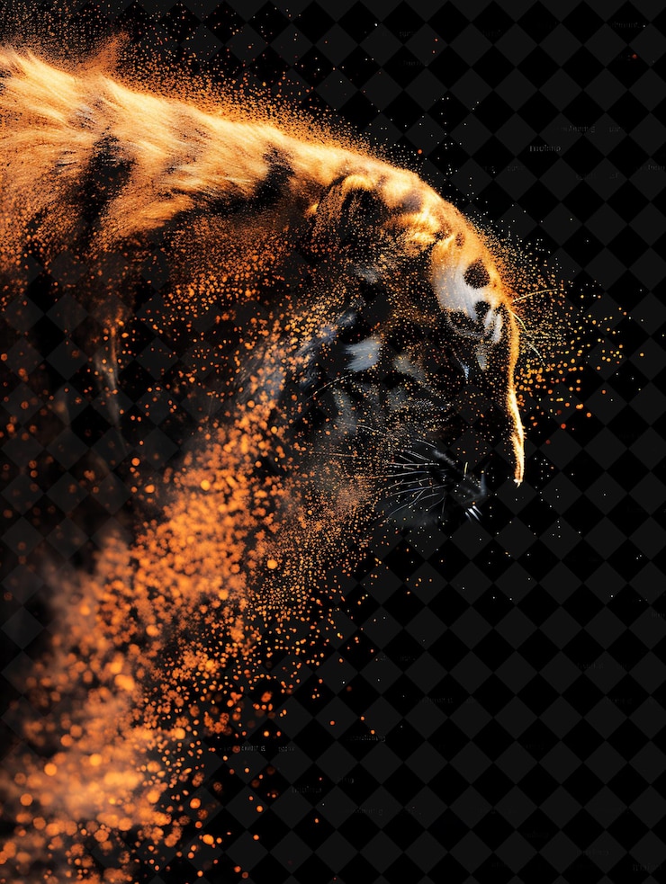 PSD tiger eye dust streak effect com uma faixa marrom e tiger magic neon color em fundo escuro