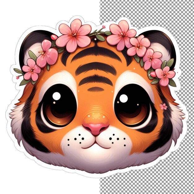 PSD tiger in den tulpen blumen-kätzchen-aufkleber