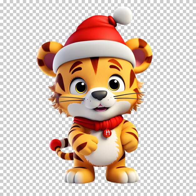 PSD tigre 3d con sombrero de santa aislado en un fondo transparente