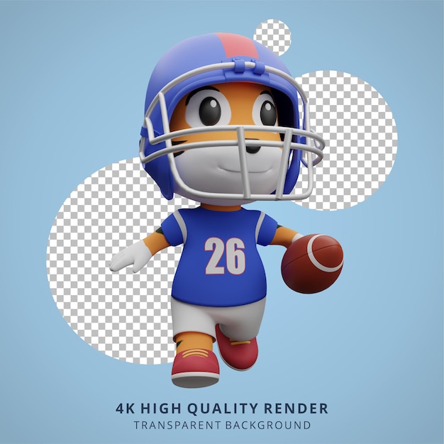 Tigre animale Giocatore di football americano 3d illustrazione di simpatico personaggio
