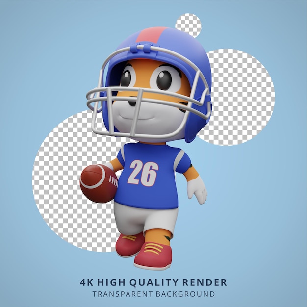 Tigre animale Giocatore di football americano 3d illustrazione di simpatico personaggio