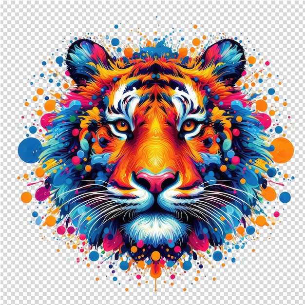 PSD un tigre colorido con un fondo colorido y las palabras tigre