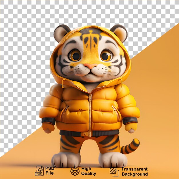 PSD un tigre de dessin animé portant une veste isolé sur un fond transparent inclut un fichier png