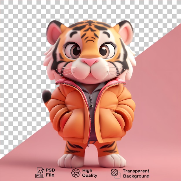 PSD un tigre de dessin animé portant une veste isolé sur un fond transparent inclut un fichier png