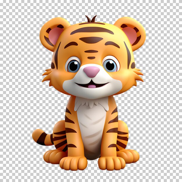 PSD tigre de dibujos animados 3d aislado en un fondo transparente