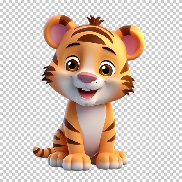 PSD tigre de dibujos animados 3d aislado en un fondo transparente