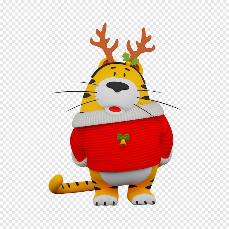 Tigre de dibujos animados de año nuevo 3D se disfraza de ciervo