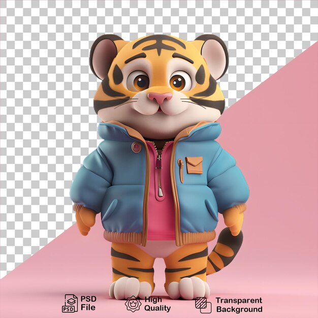 PSD tigre de dibujos animados con una chaqueta aislado en un fondo transparente incluye archivo png