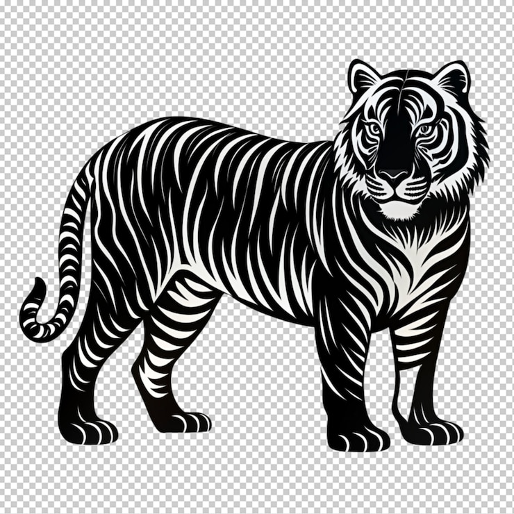 PSD tigre disegnato a mano in uno stile minimal linocut su uno sfondo trasparente