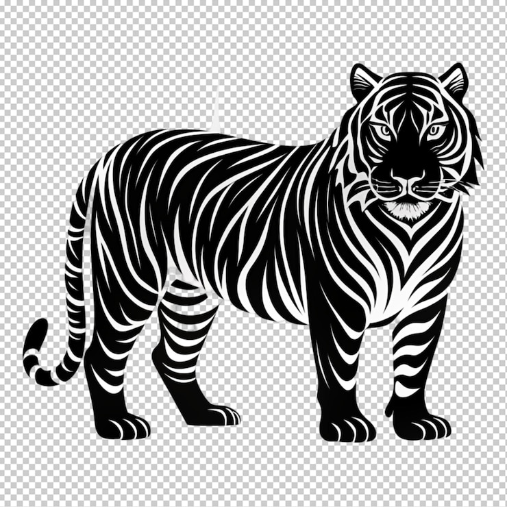 PSD tigre disegnato a mano in uno stile minimal linocut su uno sfondo trasparente