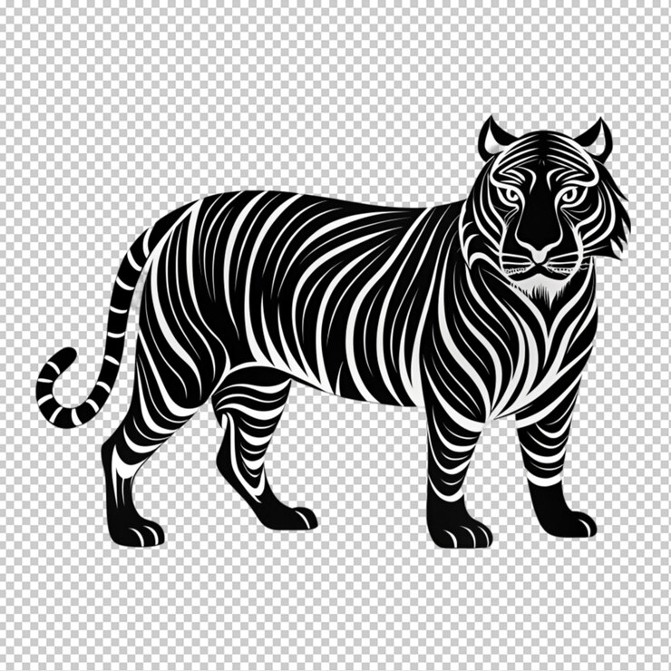 PSD tigre disegnato a mano in uno stile minimal linocut su uno sfondo trasparente