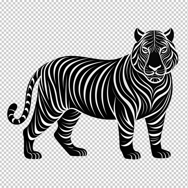 PSD tigre disegnato a mano in uno stile minimal linocut su uno sfondo trasparente