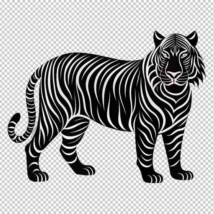 PSD tigre disegnato a mano in uno stile minimal linocut su uno sfondo trasparente