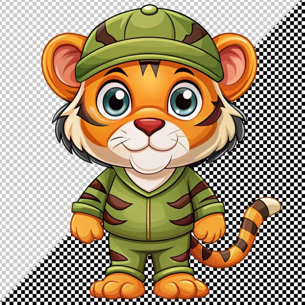 PSD tigre em chapéu militar vetor em fundo transparente