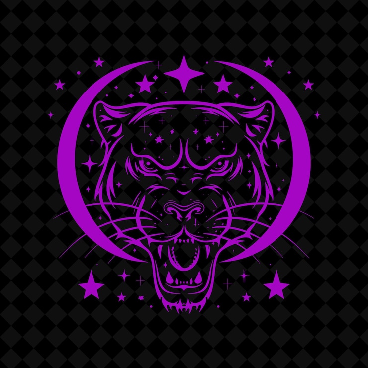PSD un tigre púrpura con estrellas y un fondo púrpura