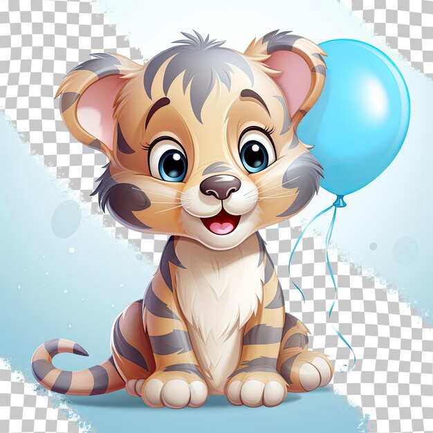 Tigre Souriant Tenant Un Ballon Bleu Chat Sauvage Mignon Avec Des Rayures Isolées Sur Un Fond Transparent Symbole Du Nouvel An Chinois Et Des Vacances