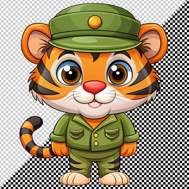 PSD tigre en el vector de la gorra militar en un fondo transparente