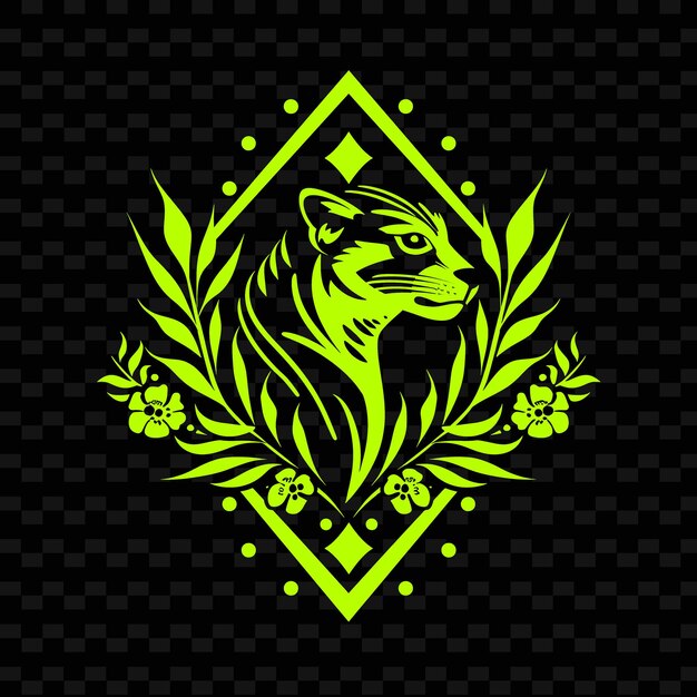 PSD un tigre vert avec un fond vert avec un motif de fleurs