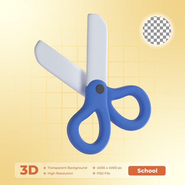 PSD las tijeras 3d representan el icono del paquete escolar