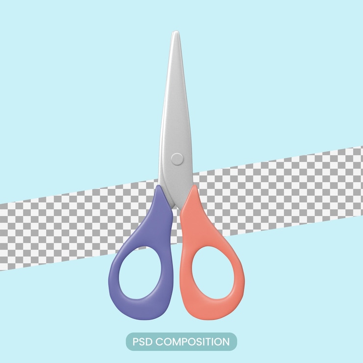 PSD tijeras con mangos 3d render