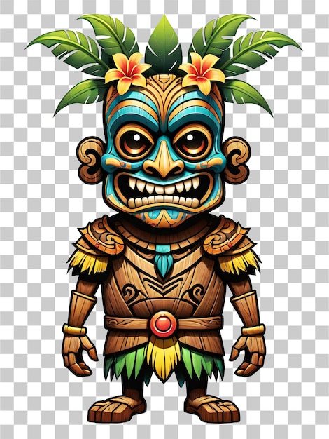 PSD tiki mascota tribal de madera personaje de dibujos animados diseño de adornos étnicos sobre fondo transparente