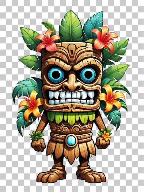 Tiki Mascotte Tribale En Bois Personnage De Dessin Animé Ornements Hawaïens Sur Fond Transparent Illustratio