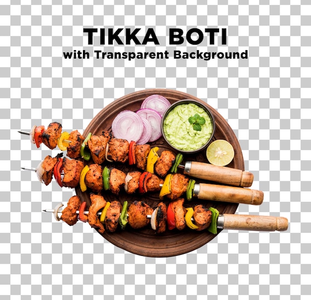 PSD tikka boti com chutney bbq desi food foto psd com fundo transparente