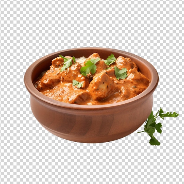 PSD tikka masala de pollo en un cuenco aislado sobre un fondo transparente