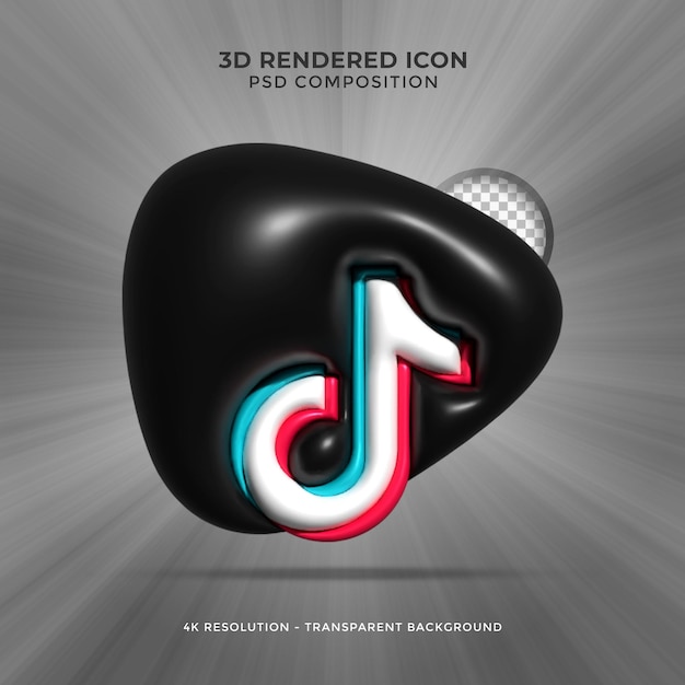 Tiktok 3d renderização ícone brilhante colorido de mídia social para composição