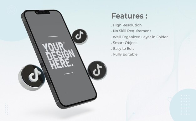 Tiktok auf handy-mockup mit 3d-icons luxus