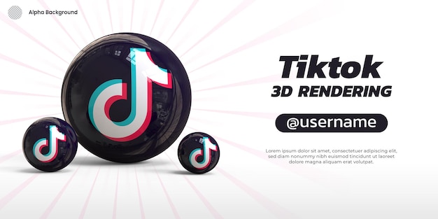 tiktok sign 3d rendering abstracto fondo icónico realista oscuro para plantilla de banner social