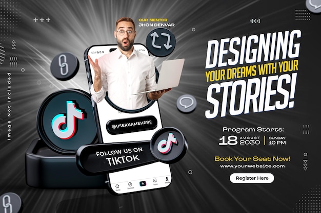 Tiktok Social Media Marketing Banner para la plantilla de diseño de promoción de negocios