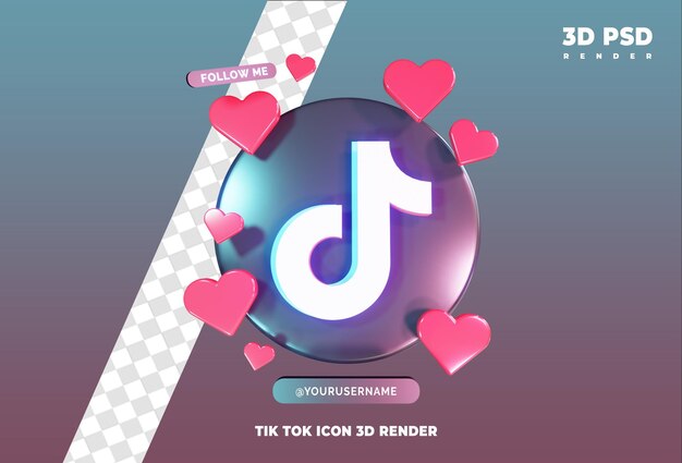 Tiktok-symbol mit liebe 3d rendern symbolabzeichen isoliert